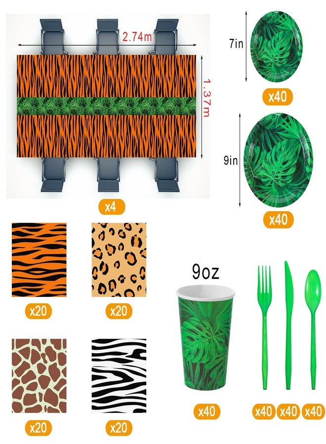 Oudain 324 Pcs Jungle Safari Party Decorations Tableware Animal Jungle Theme Party Supplies Includes Tablecloth Plates Napkins Cups Forks Knives Spoons For Baby Shower Birthday Party (Animal) - Image 3
